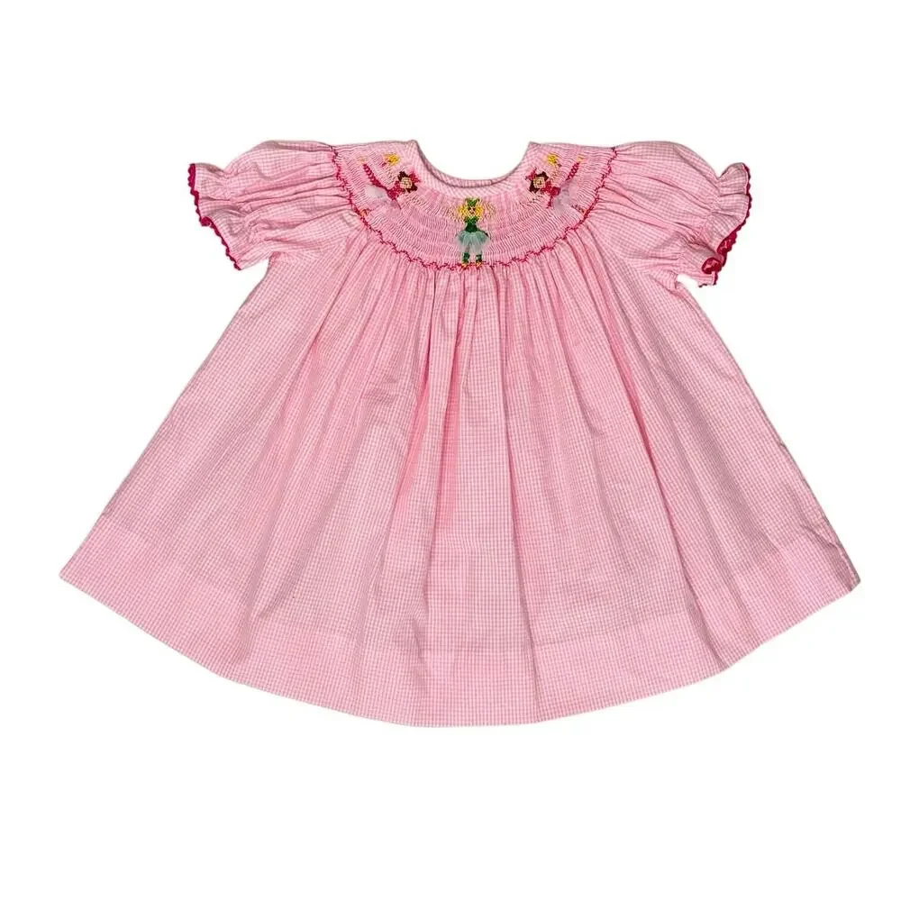Rags Land Baby Girl 6M Pink Gingham Smocked Fairy Princess Dress